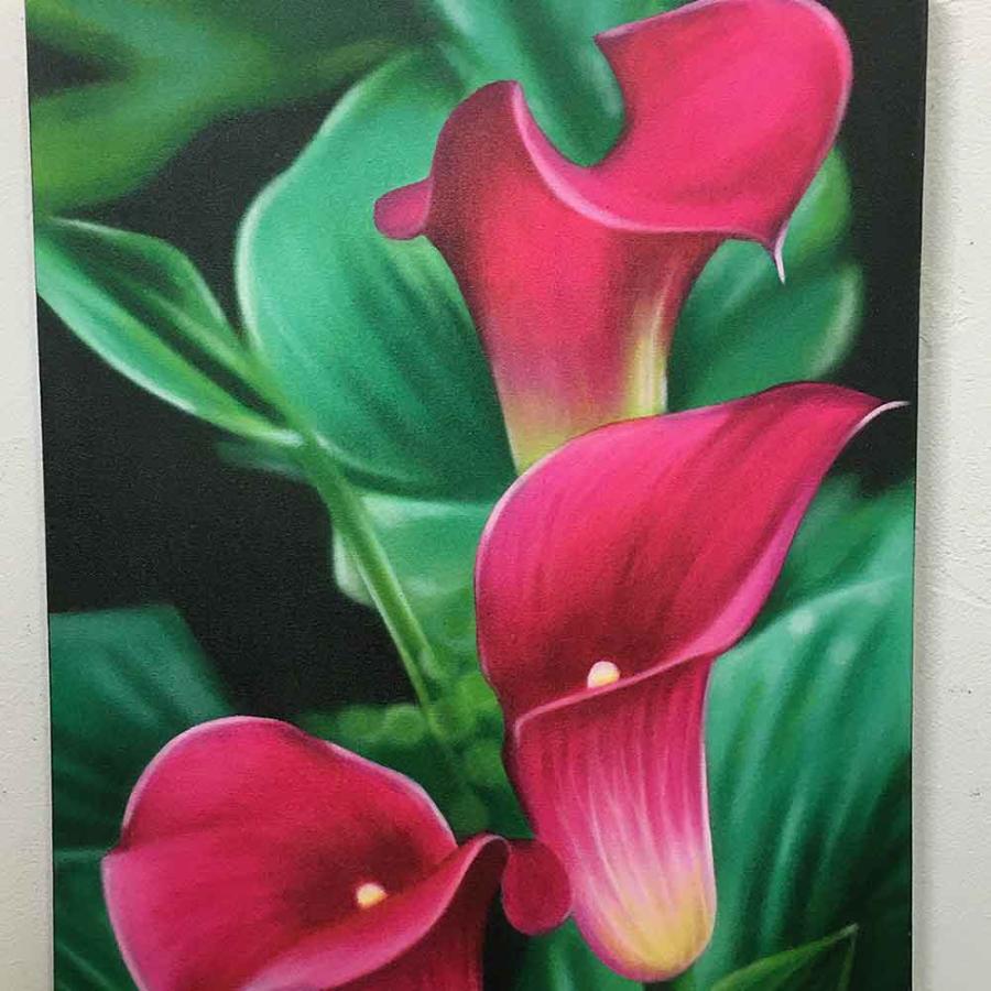 花の絵 カラー 赤 レッド 緑 グリーン W60×H80cm アートパネル バリ