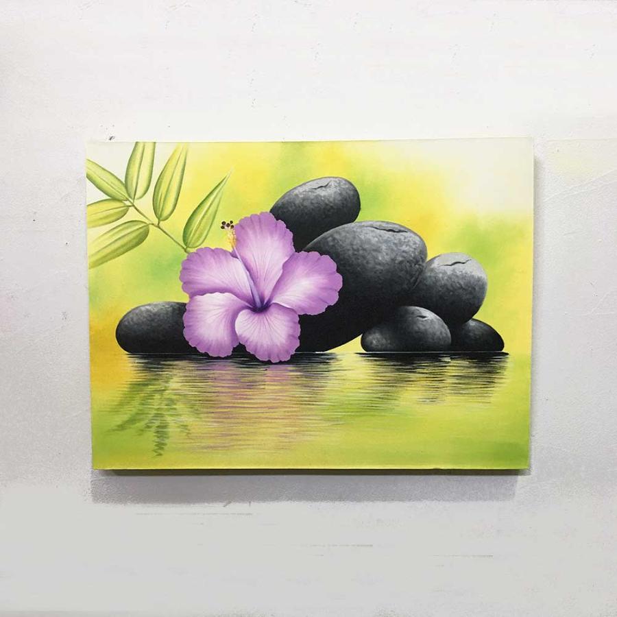 花の絵 ハイビスカス 紫 ストーン W60×H80cm アートパネル バリアート