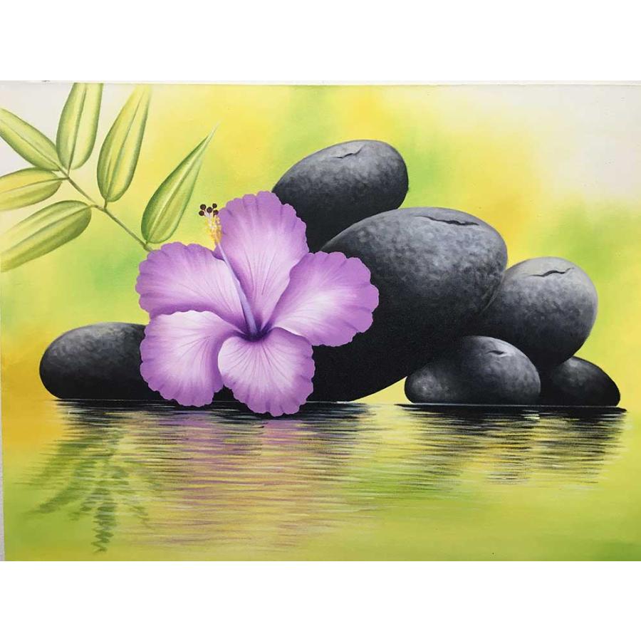 花の絵 ハイビスカス 紫 ストーン W60×H80cm アートパネル バリアート