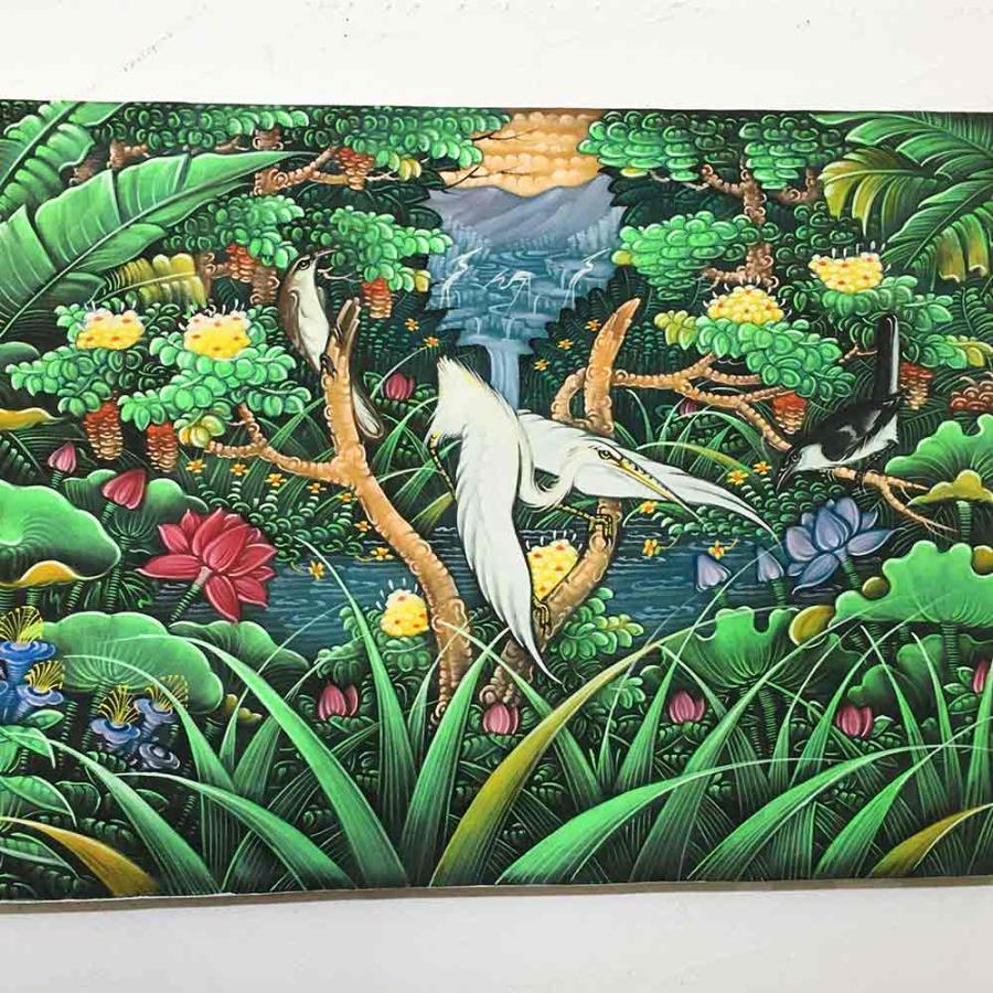 バリ絵画 鳥の絵 W80×H60cm 花鳥風月 絵画 アートパネル 緑 バリ バリ絵画 鳥の絵 W80×H60cm 花鳥風月 絵画 アートパネル 緑 バリ