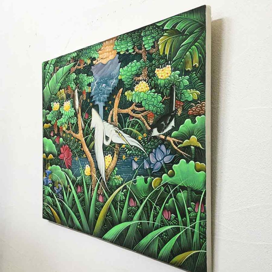 バリ絵画 鳥の絵  W80×H60cm 花鳥風月 絵画 アートパネル 緑 バリ雑貨 ブンゴセカン 癒し｜kupukupu｜10