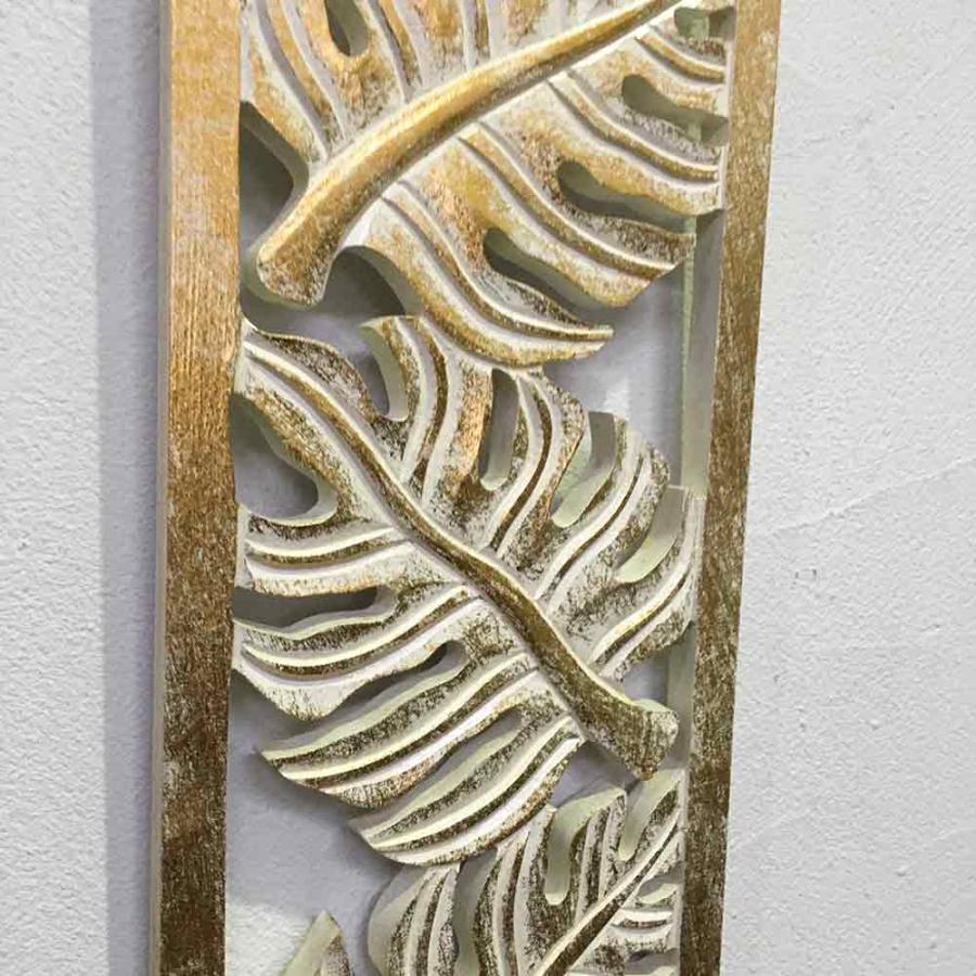 木製 レリーフ 透かし彫り モンステラ 3連 H50cm 3色 壁掛け アート