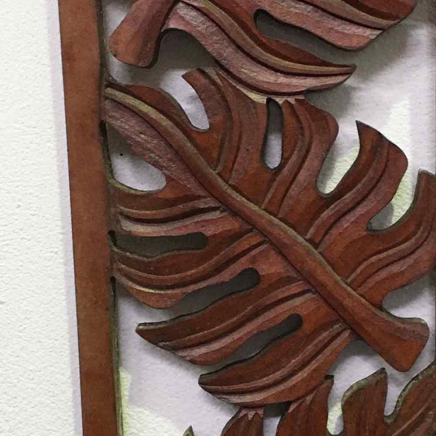 木製 レリーフ 透かし彫り モンステラ 3連 H50cm 3色 壁掛け アート