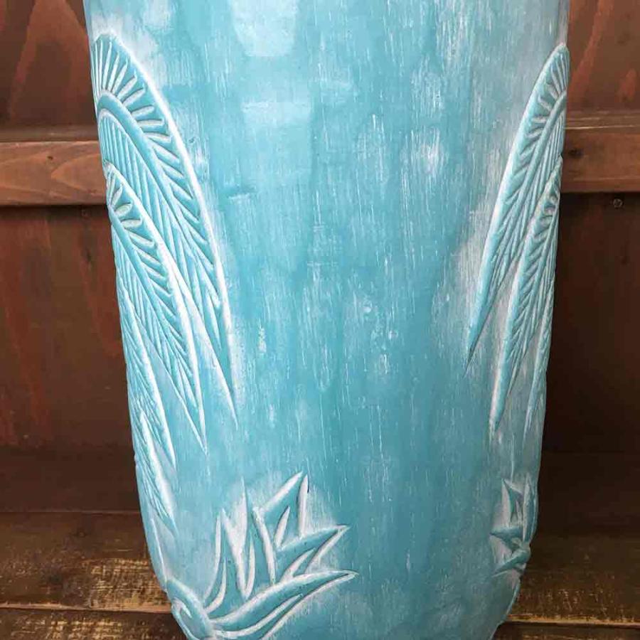 木製 ポット ラウンド型 ブルー フラワーベース 花瓶 造花 ごみ箱