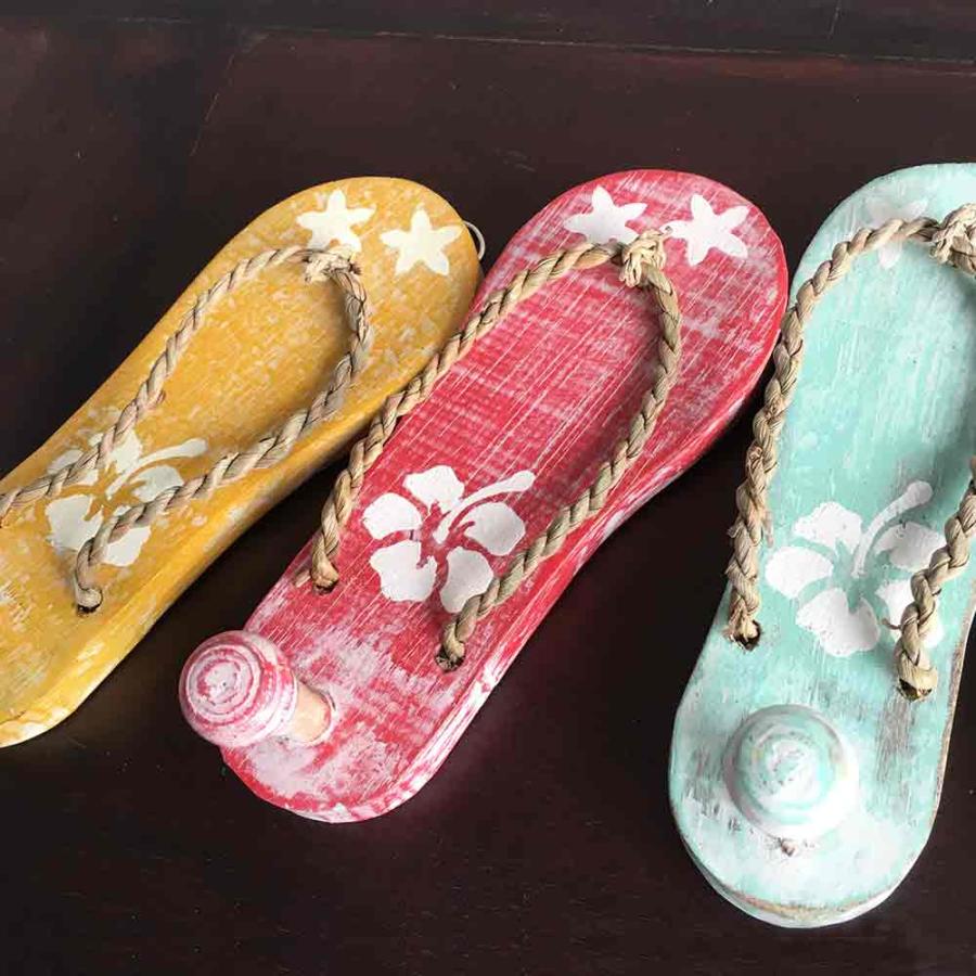 木製 壁掛け ハンガー フック サンダル形 花柄 5色 かわいい