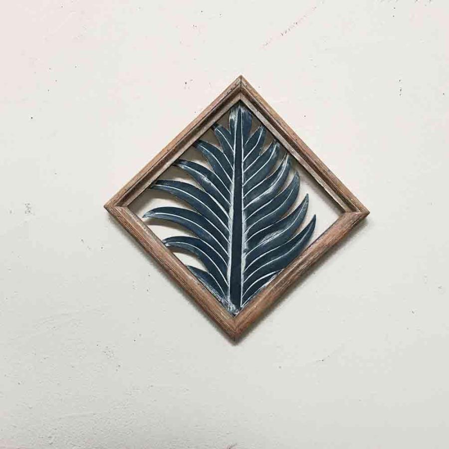 木製 レリーフ 透かし彫り パームリーフ H28×W28cm 壁掛け アート