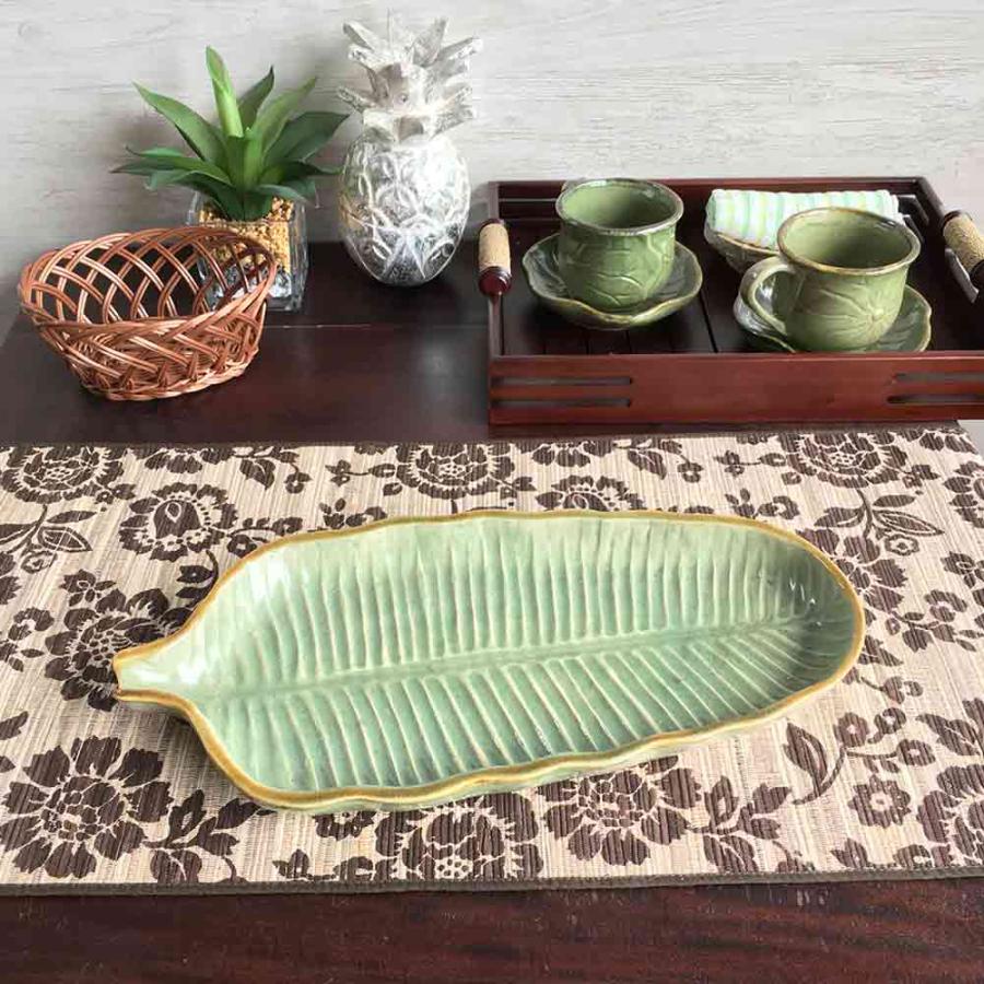 プレート バナナリーフ トレイ 大皿 皿 W40cm 陶器 バリ島製 タバナン