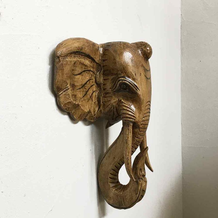 象の壁掛け/ハンドメイド木彫り/アジアンインテリア 象の壁掛け ゾウのオブジェ 木製 オブジェ : アジアンバリ雑貨
