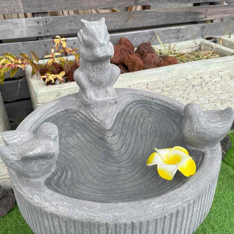 ガーデンオブジェ バードバス リス 小鳥 H80cm 庭 置物 オーナメント