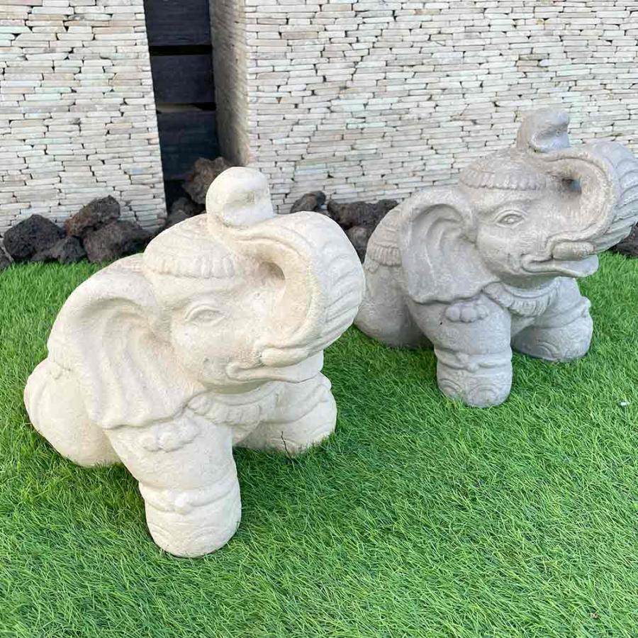 石像 象 ゾウ ガーデンオブジェ H30cm お座りタイプ 置物 2色 ホワイト