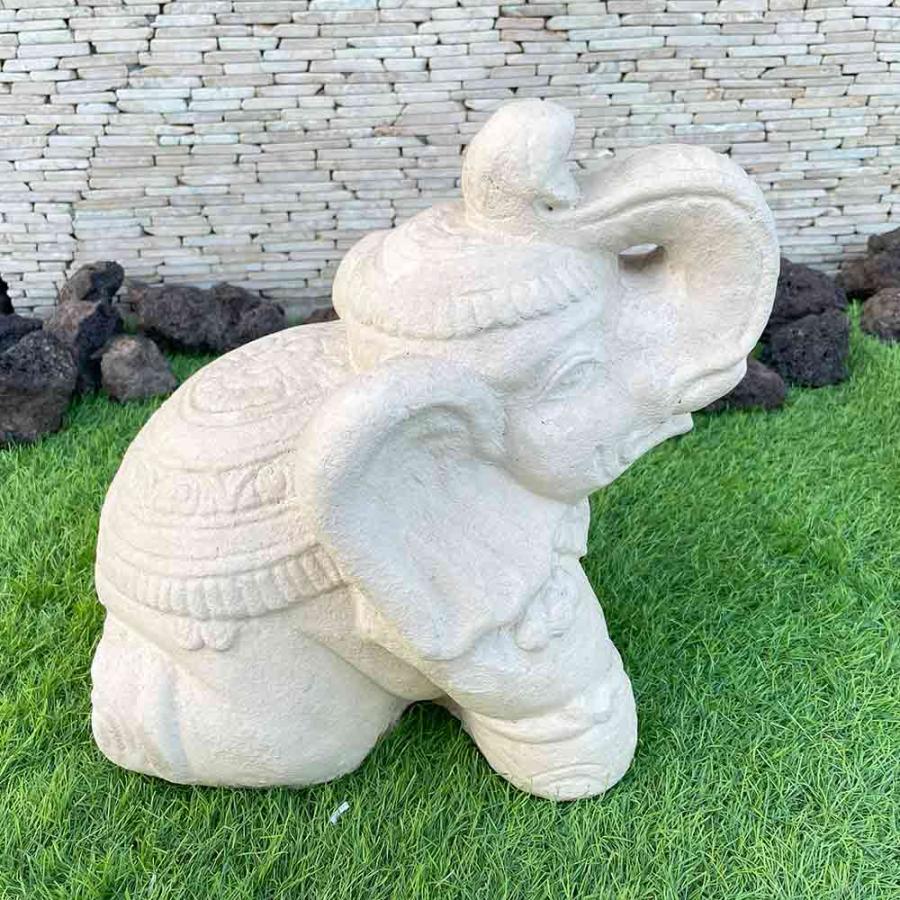 石像 象 ゾウ ガーデンオブジェ H30cm お座りタイプ 置物 2色 ホワイト