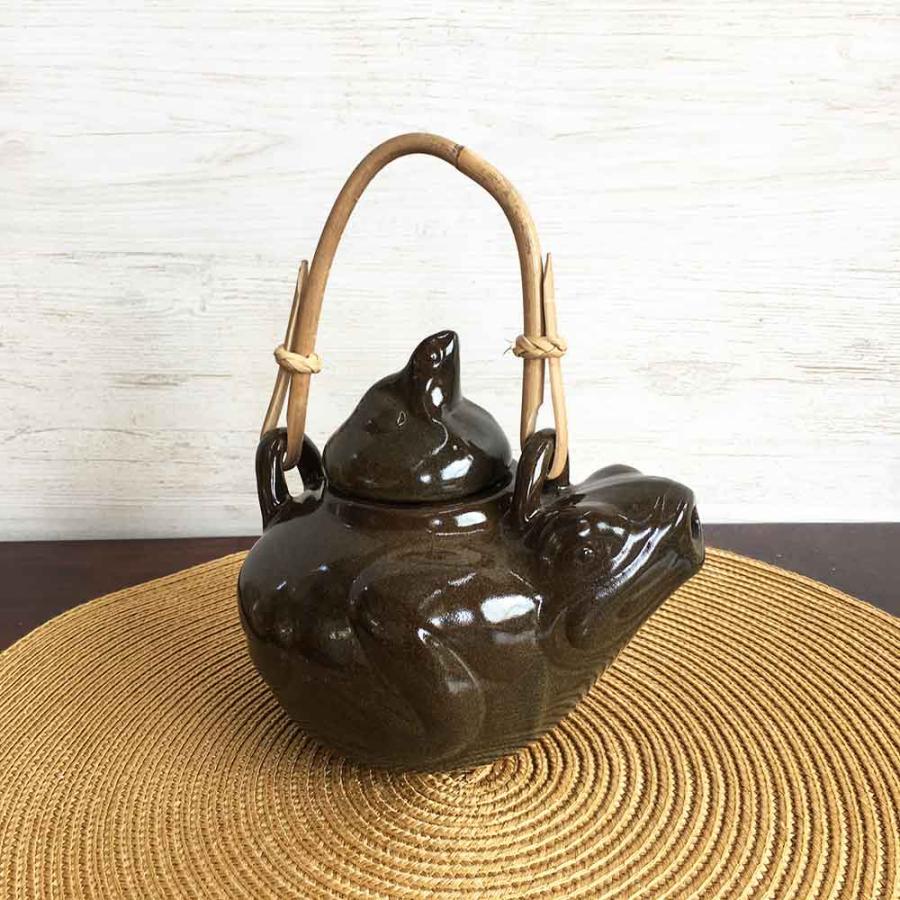 急須 ティーポット カエル ブラウン おしゃれ お茶 陶器 バリ島