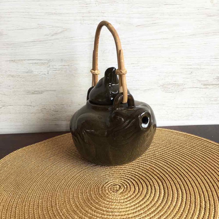 急須 ティーポット カエル ブラウン おしゃれ お茶 陶器 バリ島