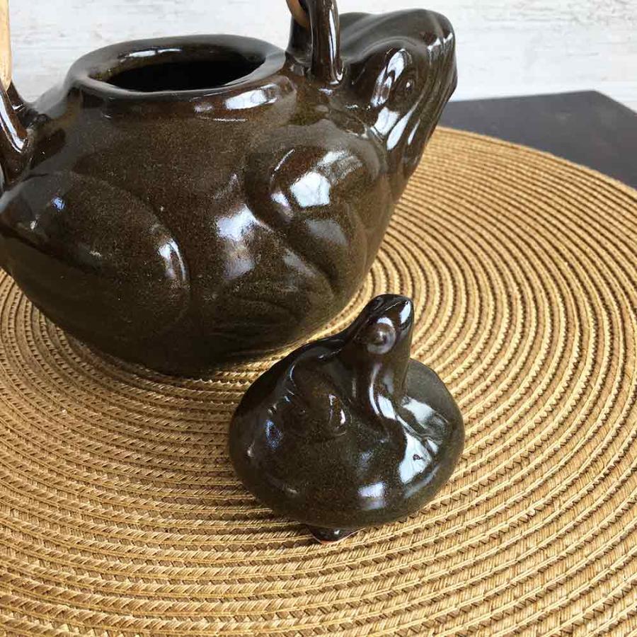 急須 ティーポット カエル ブラウン おしゃれ お茶 陶器 バリ島