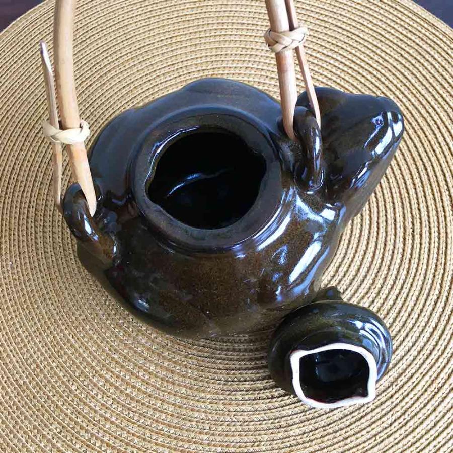 急須 ティーポット カエル ブラウン おしゃれ お茶 陶器 バリ島