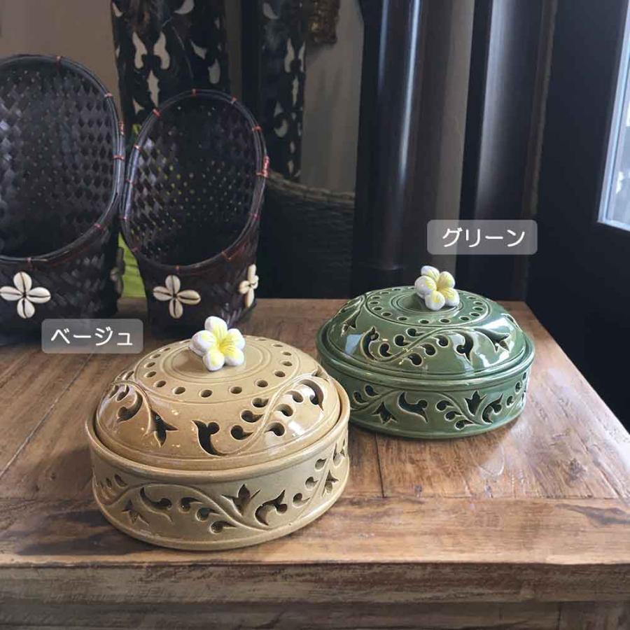 お香立て＆蚊取り線香ホルダー 2色 プルメリア 陶器 おしゃれ バリ