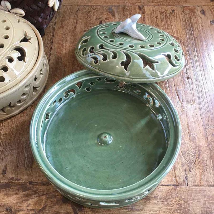 お香立て＆蚊取り線香ホルダー 2色 プルメリア 陶器 おしゃれ バリ