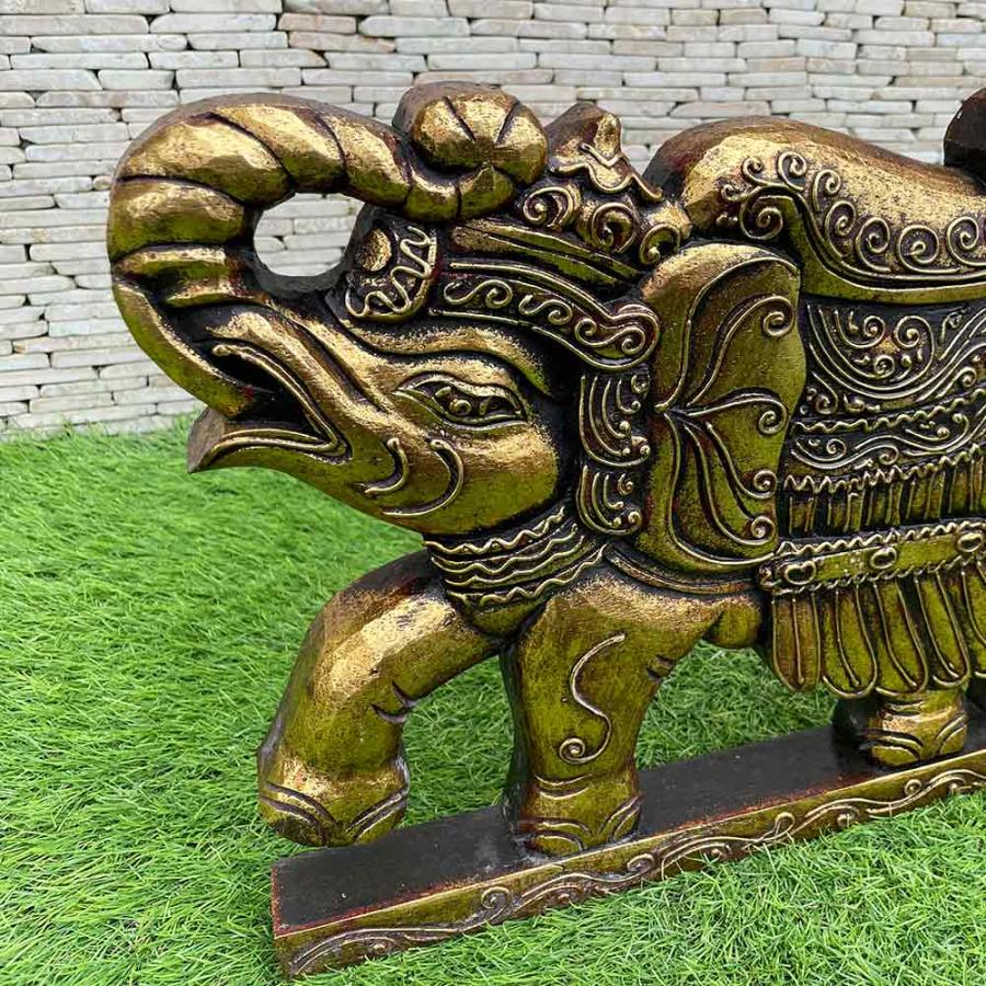 象のスタンドオブジェ 木製 置物 金 ゴールド W40cm ゾウ 象 ぞう