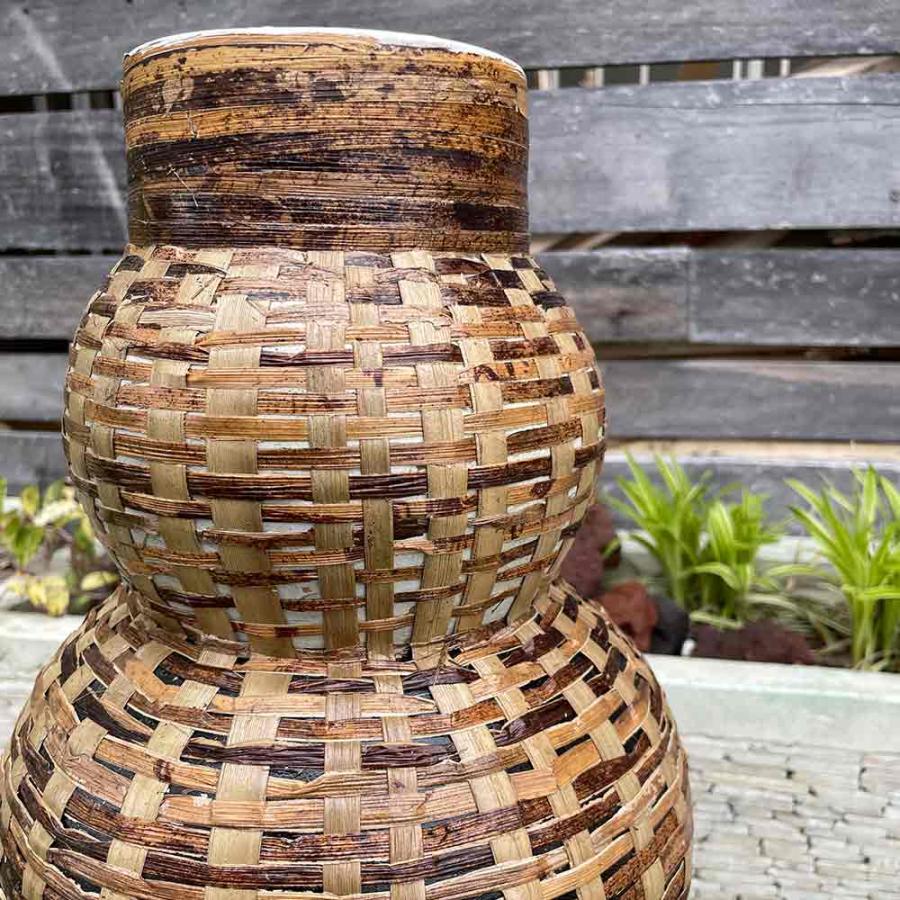 アジアン 壺 ツボ フラワーポット 花瓶 トレイ付き H40cm 2タイプ