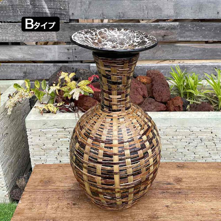 アジアン 壺 ツボ フラワーポット 花瓶 トレイ付き H40cm 2タイプ