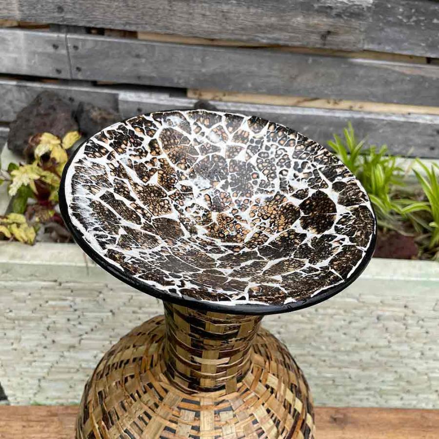 アジアン 壺 ツボ フラワーポット 花瓶 トレイ付き H40cm 2タイプ