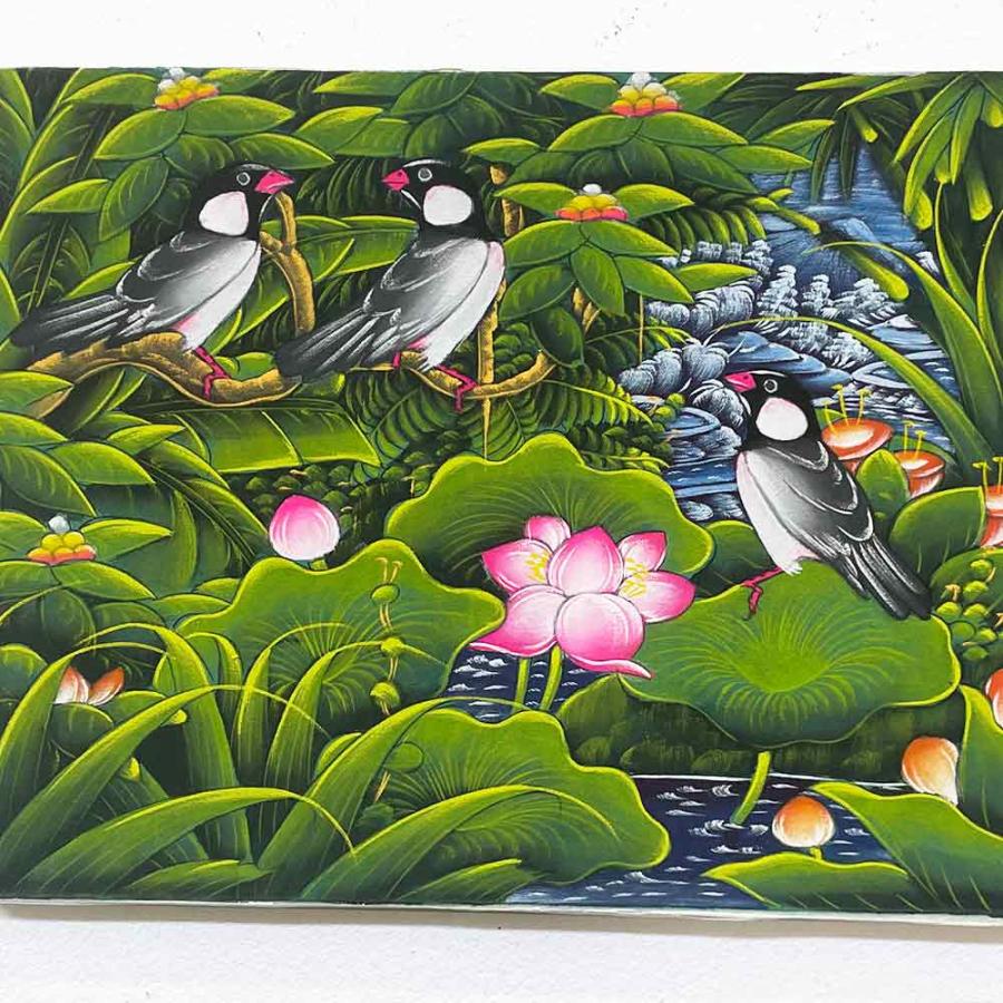 バリ絵画 鳥の絵 3羽 小鳥 白サギ W40×H30cm ブンゴセカン 癒し バリ絵画 鳥の絵 3羽 小鳥 白サギ W40×H30cm ブンゴセカン 癒し