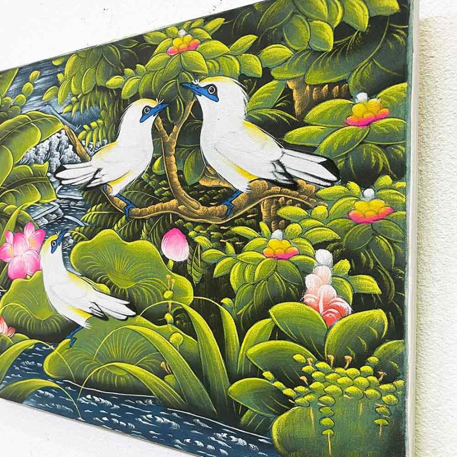 バリ絵画 鳥の絵 3羽 小鳥 白サギ W40×H30cm ブンゴセカン 癒し バリ絵画 鳥の絵 3羽 小鳥 白サギ W40×H30cm ブンゴセカン 癒し
