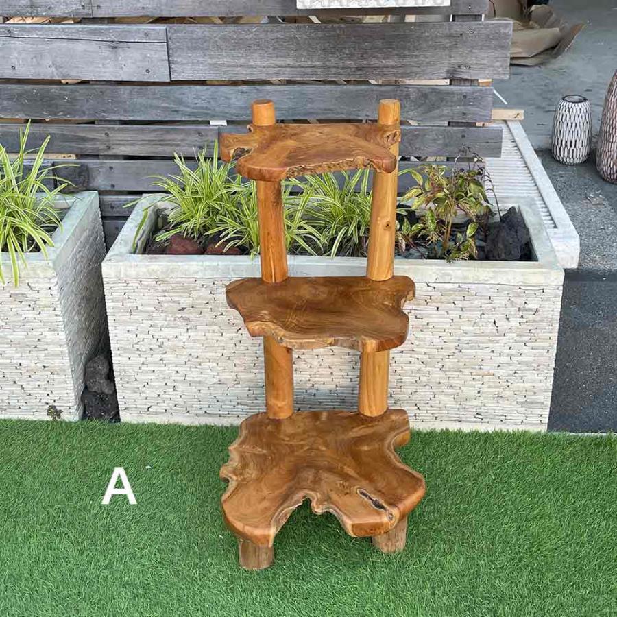 ラック シェルフ 飾り棚 3段 木製 H95cm 茶色 チーク シンプルラック