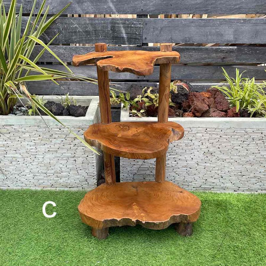 ラック シェルフ 飾り棚 3段 木製 H95cm 茶色 チーク シンプルラック