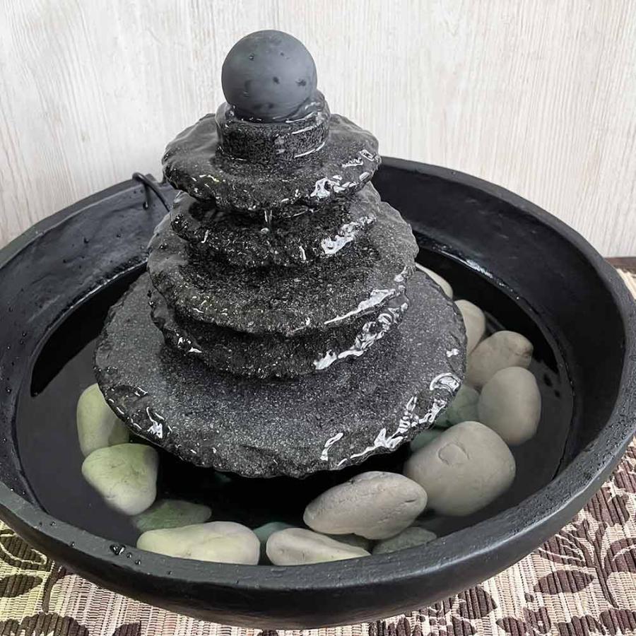 卓上 噴水 ミニ噴水 ダンシングボール 黒 A ポンプ＆砂利付き 天然石