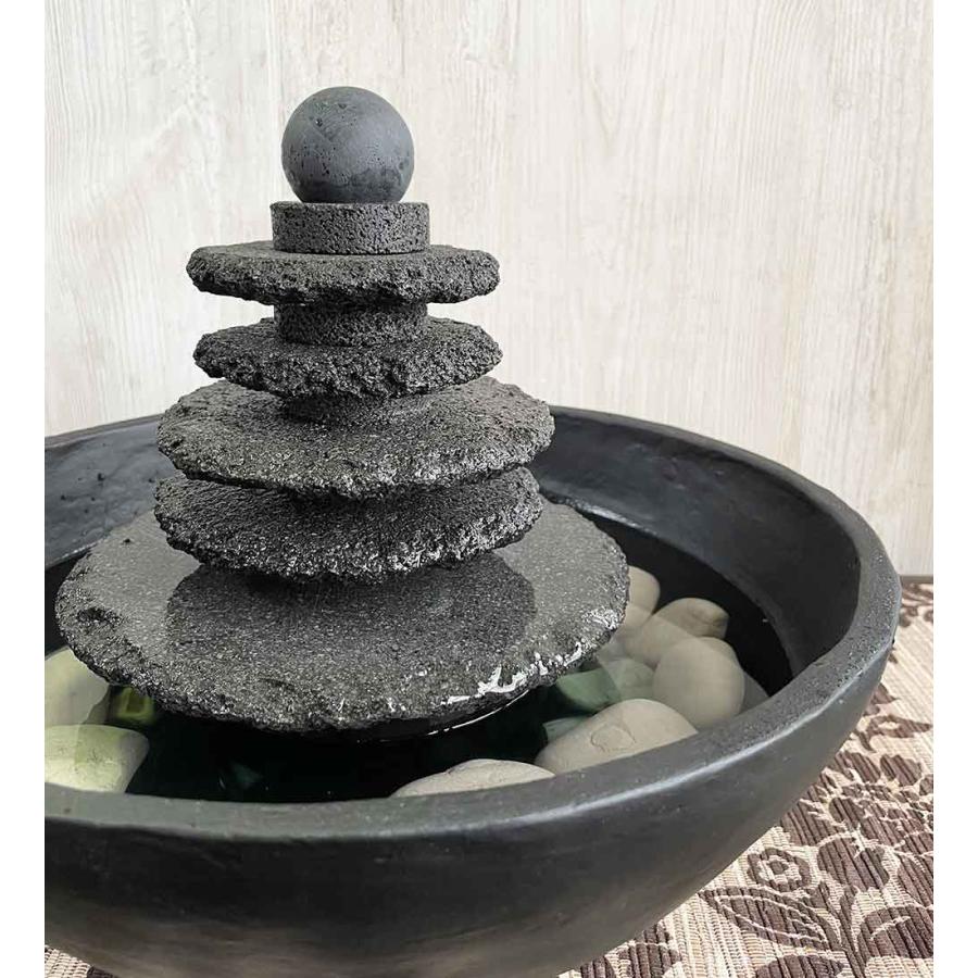 卓上 噴水 ミニ噴水 ダンシングボール 黒 A ポンプ＆砂利付き 天然石