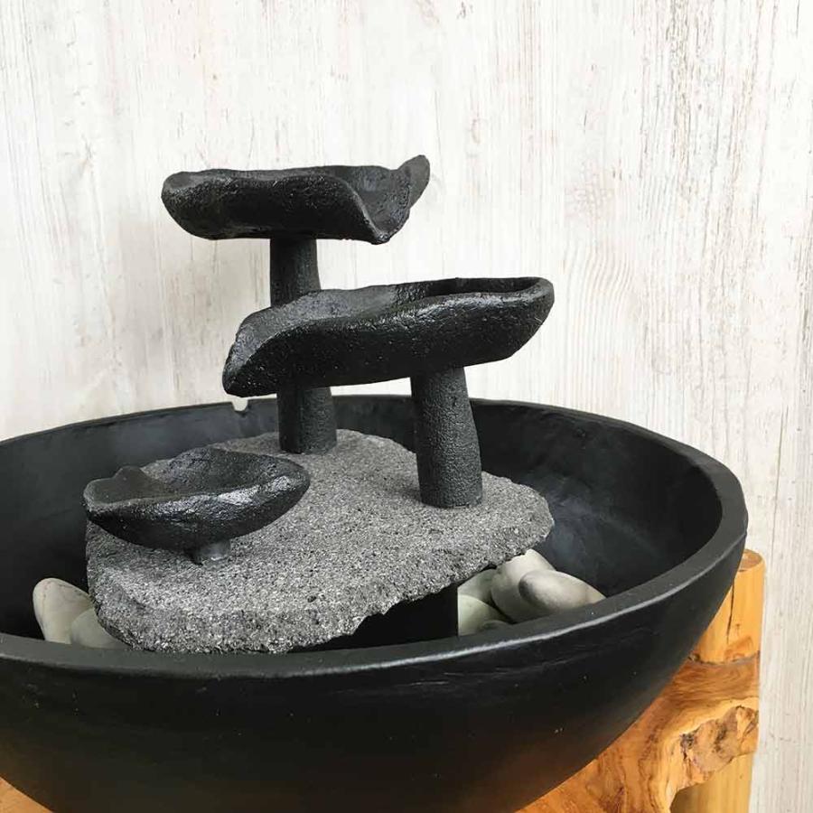 卓上 噴水 ミニ噴水 蓮の葉 黒 C ポンプ＆砂利付き 天然石 アジアン