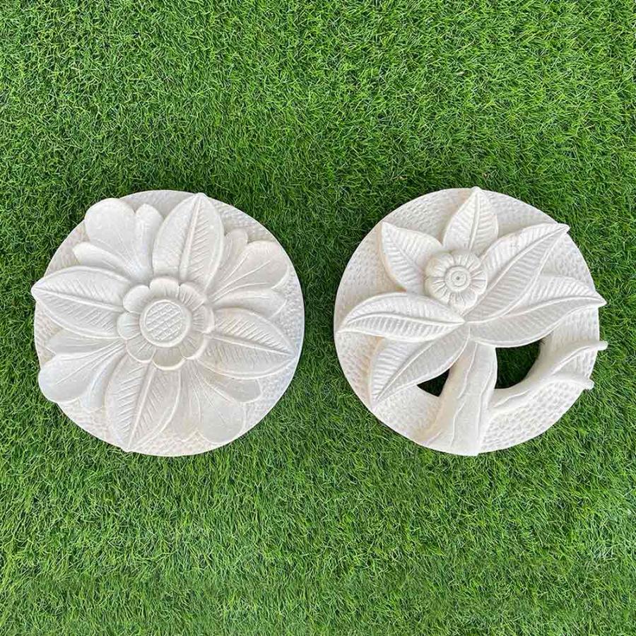 ストーンレリーフ 丸タイプ 30cm パラス石 花 石材 オブジェ