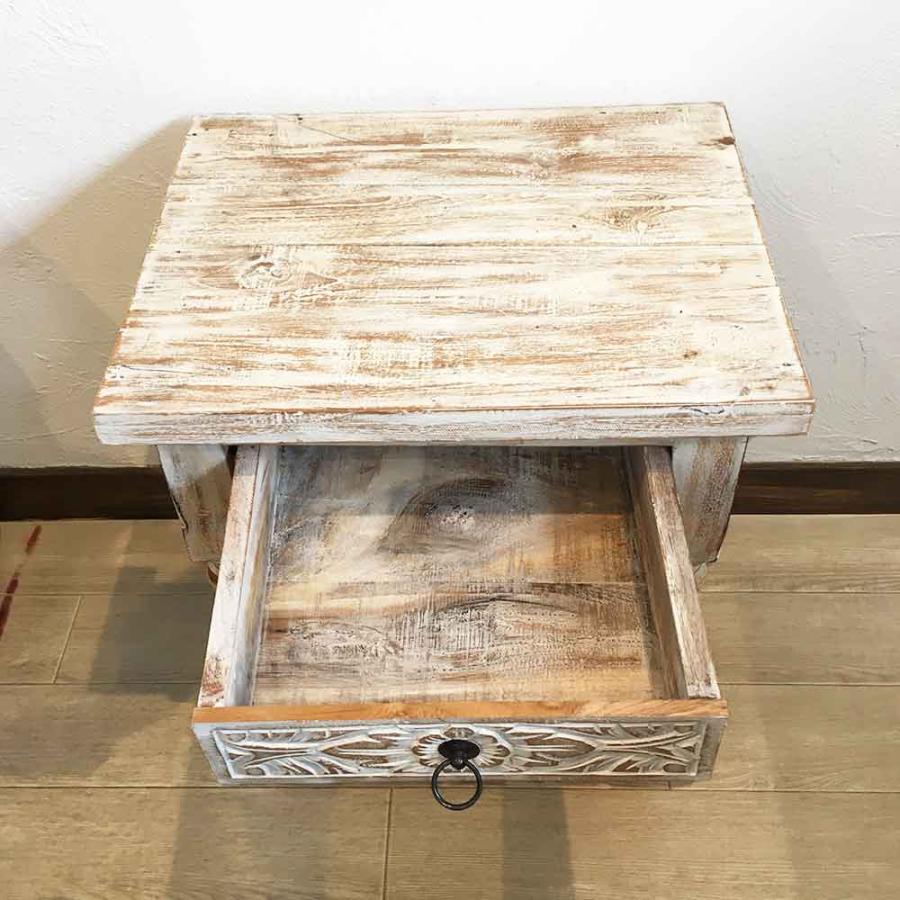 サイドテーブル 木製 置き台 花瓶台 置台 H60cm ブラウン ホワイト