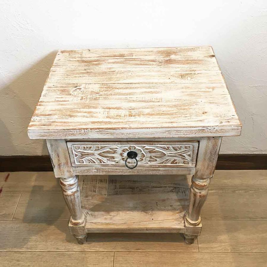 サイドテーブル 木製 置き台 花瓶台 置台 H60cm ブラウン ホワイト