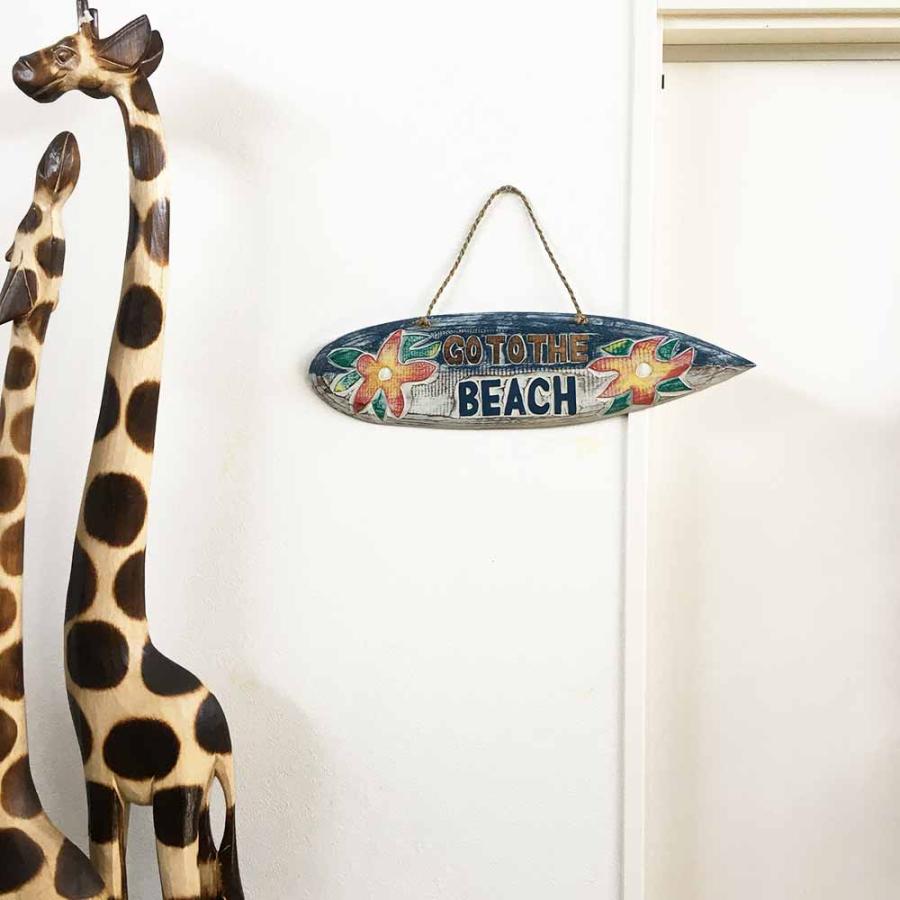マリン雑貨 サインプレート GO TO THE BEACH サーフボード 壁掛け 木製