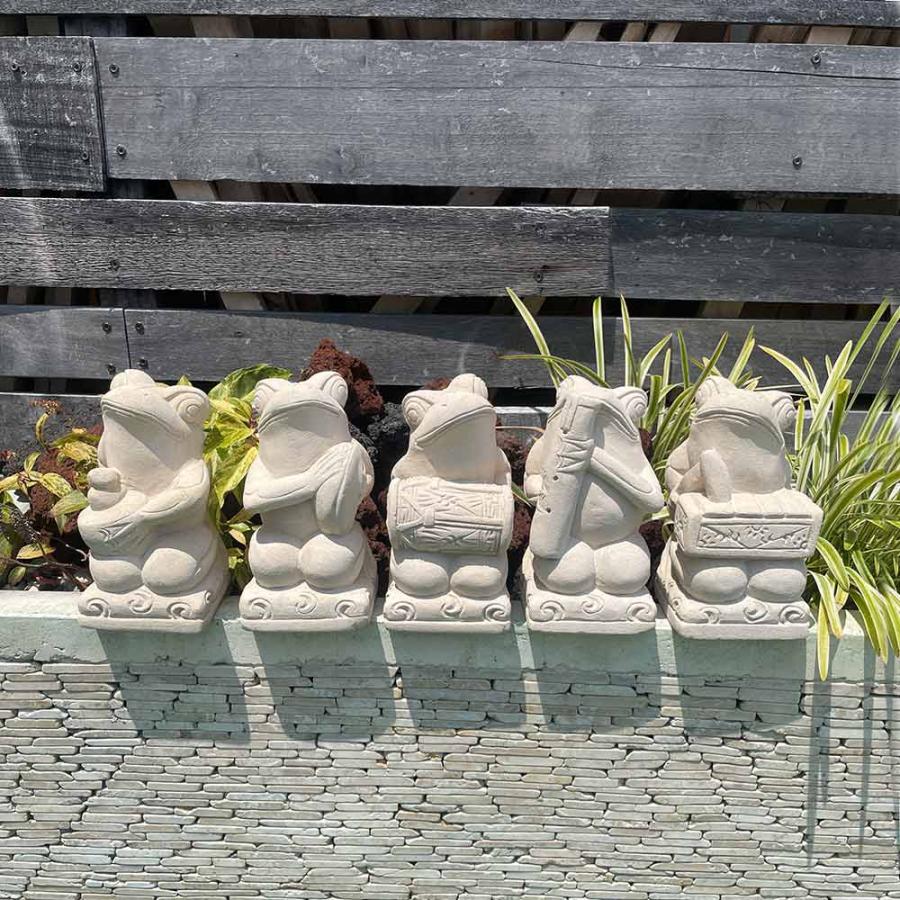 石像 カエル ガムラン隊 音楽隊 5体1セット H20cm オブジェ 蛙 置き物