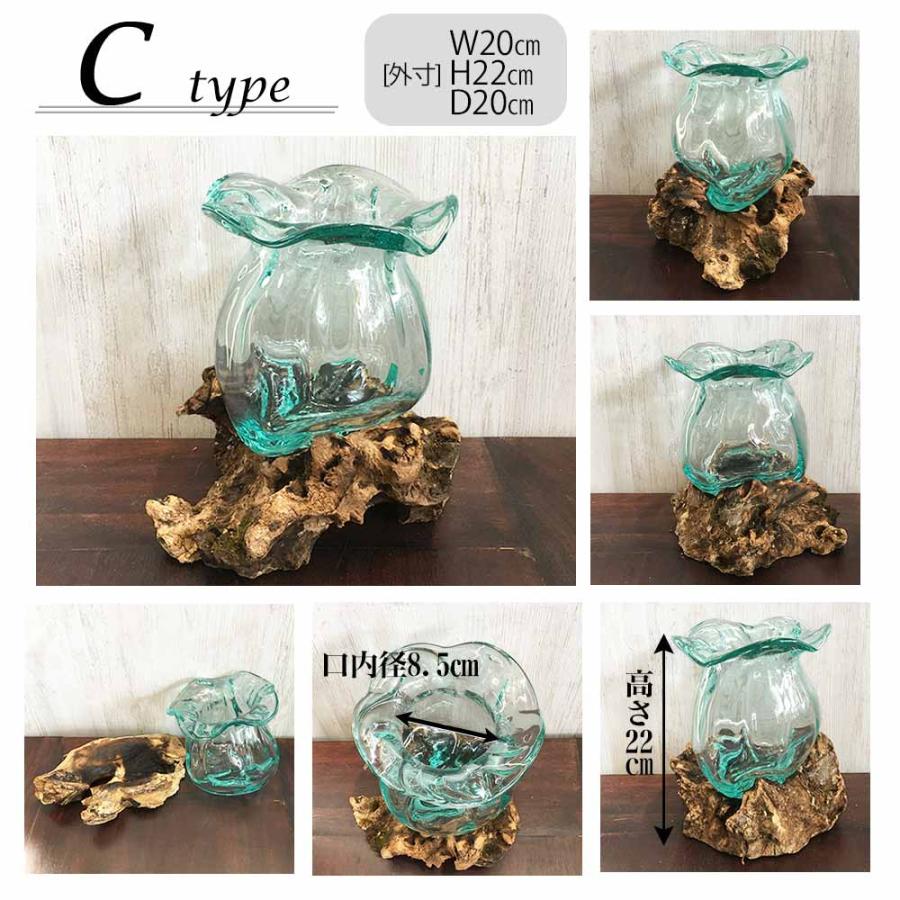 流木 ガラス オブジェ スタンド付 ガラスボトル A〜J flower vase 流木