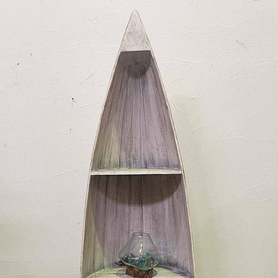 ボート型 船型 ラック 棚 4段 H195cm 木製 白 飾り棚 バリ家具