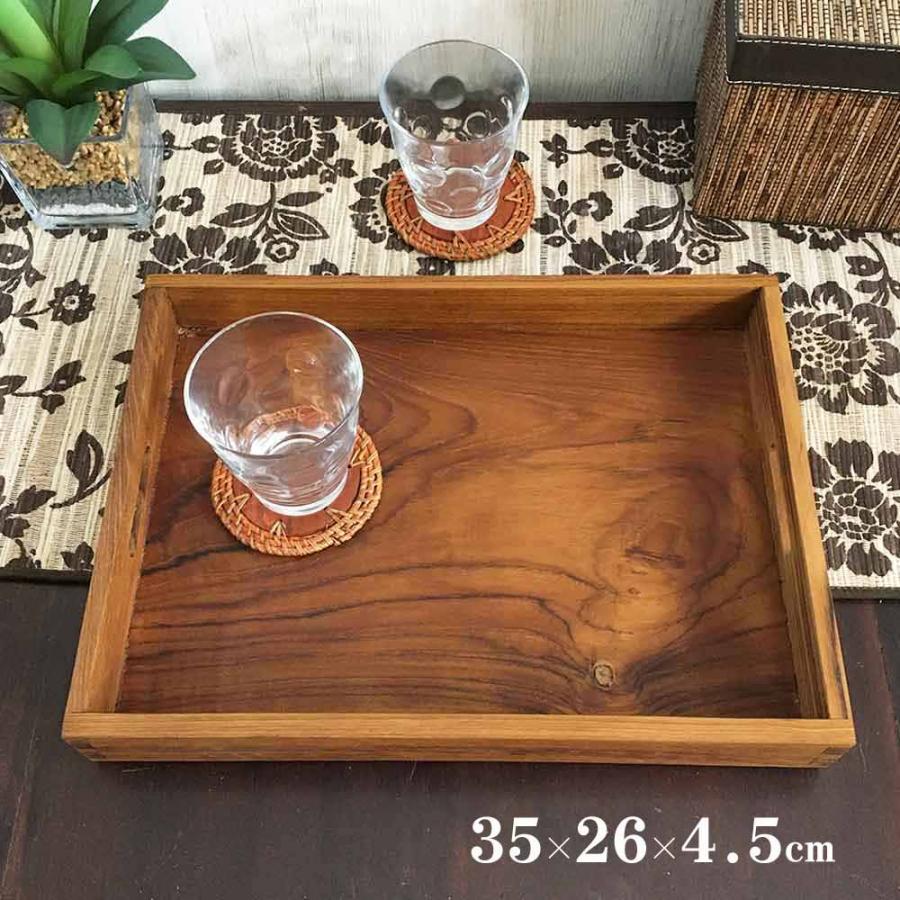 木製 トレイ トレー お盆 W35cm ブラウン 茶色 ウッドトレイ シンプル