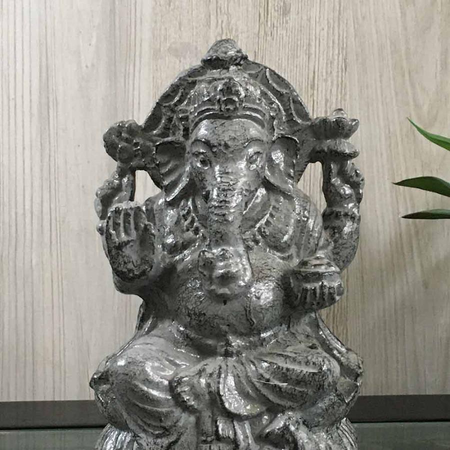 ガネーシャ ミニ 石像 2色 金 ゴールド グレー H18cm アジアン