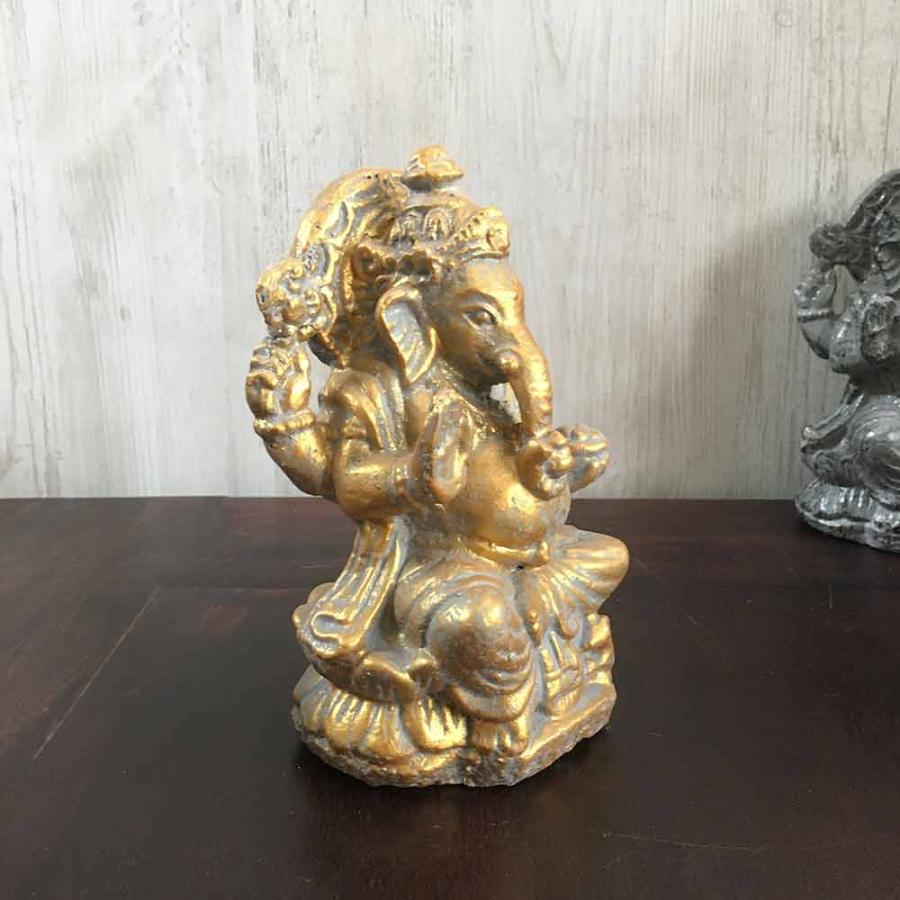 ガネーシャ ミニ 石像 2色 金 ゴールド グレー H18cm アジアン