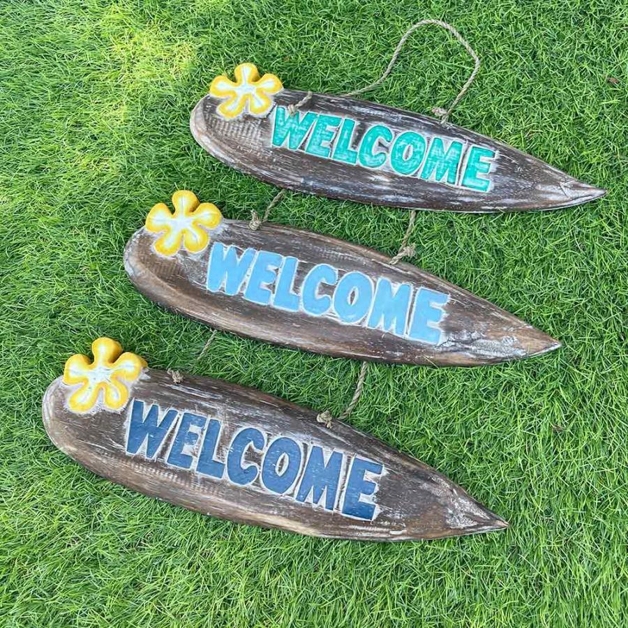 木製 ドア掛けプレート WELCOME ウェルカム プルメリアのワンポイント