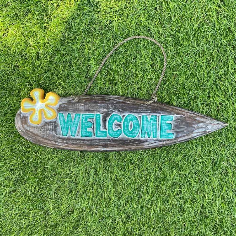 木製 ドア掛けプレート WELCOME ウェルカム プルメリアのワンポイント