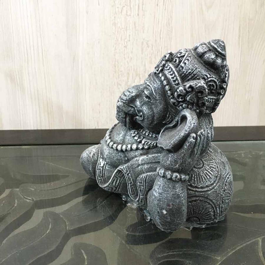 ガネーシャ 石像 ミニ 寝そべり 3色 H13cm 金 ゴールド グレー