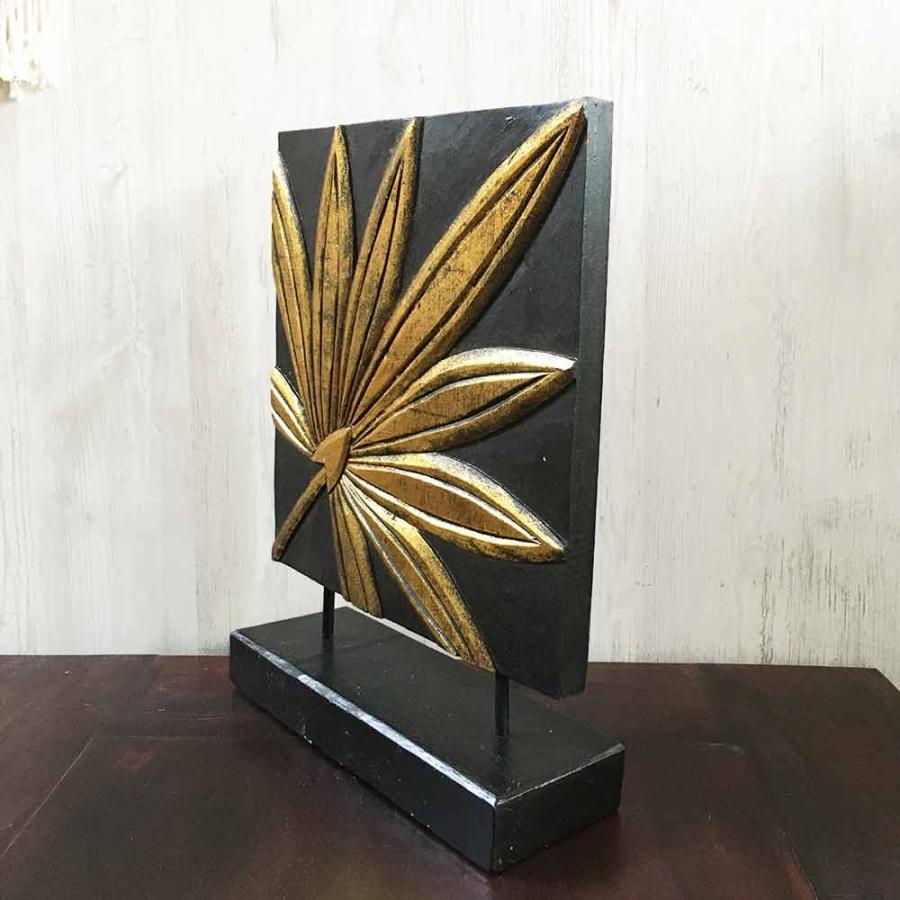 アジアン 木製 スタンド オブジェ ヤシの葉 2色 H40cm ゴールド