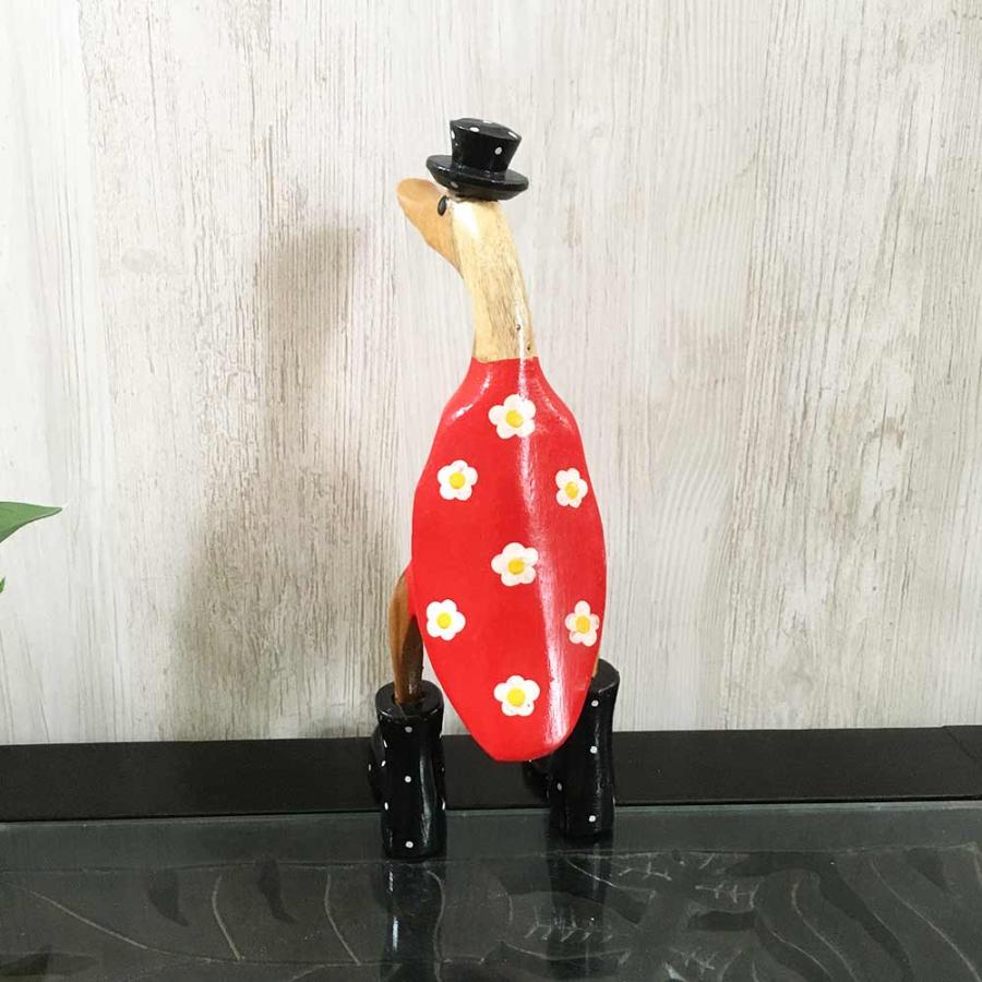 アジアン雑貨 木製 木彫りのアヒル あひる オブジェ H27cm 1体 可愛い