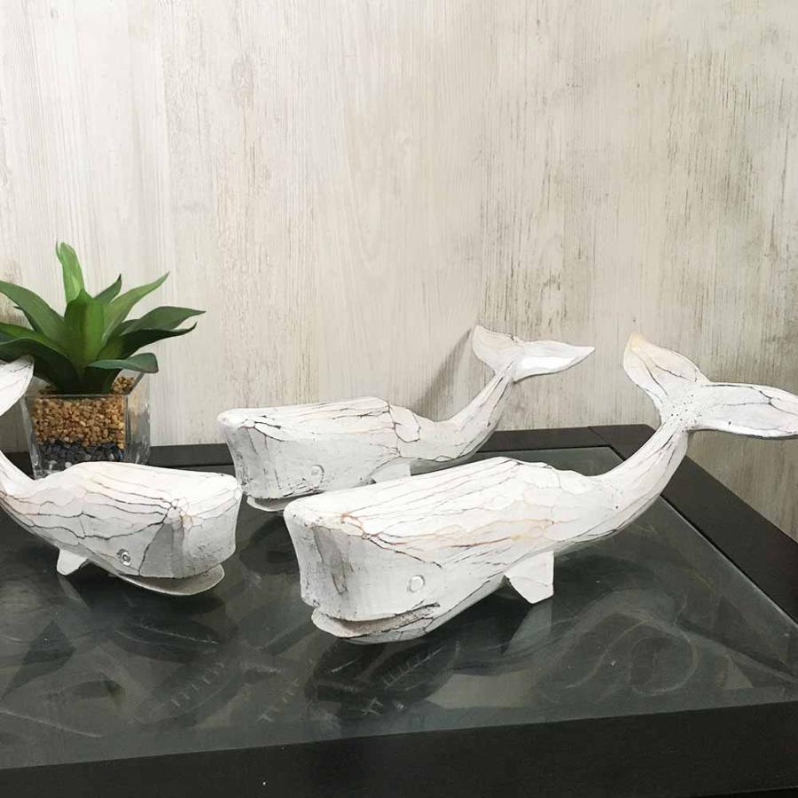 くじらのオブジェ 3体1セット 白鯨 木製 クジラの置物 鯨 白 くじらのオブジェ 3体1セット 白鯨 木製 クジラの置物 鯨 白