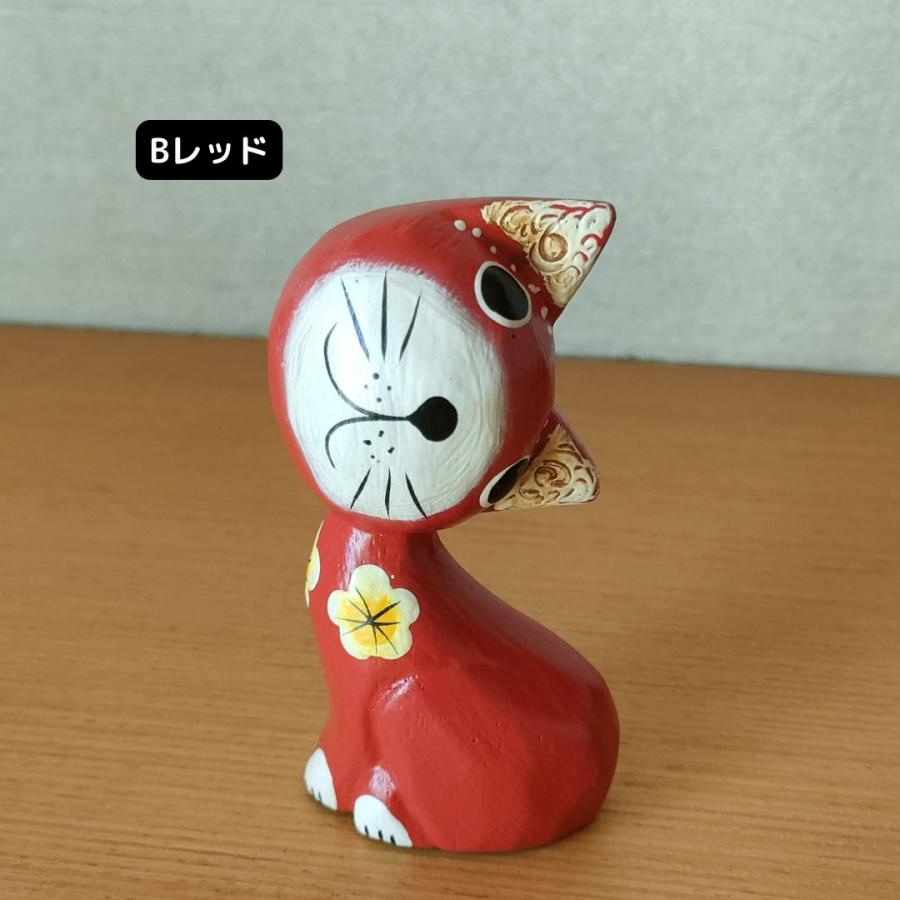 木彫り かしげバリネコ 5色 セット アニマル 猫 置物 小物 バリ島