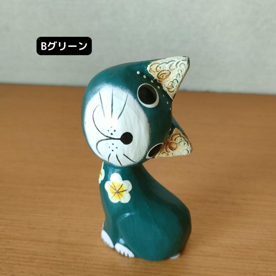 木彫り かしげバリネコ 5色 セット アニマル 猫 置物 小物 バリ島